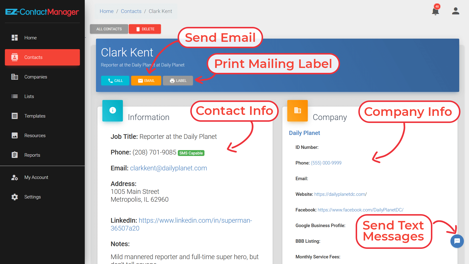 send texts emails and print labels from computer